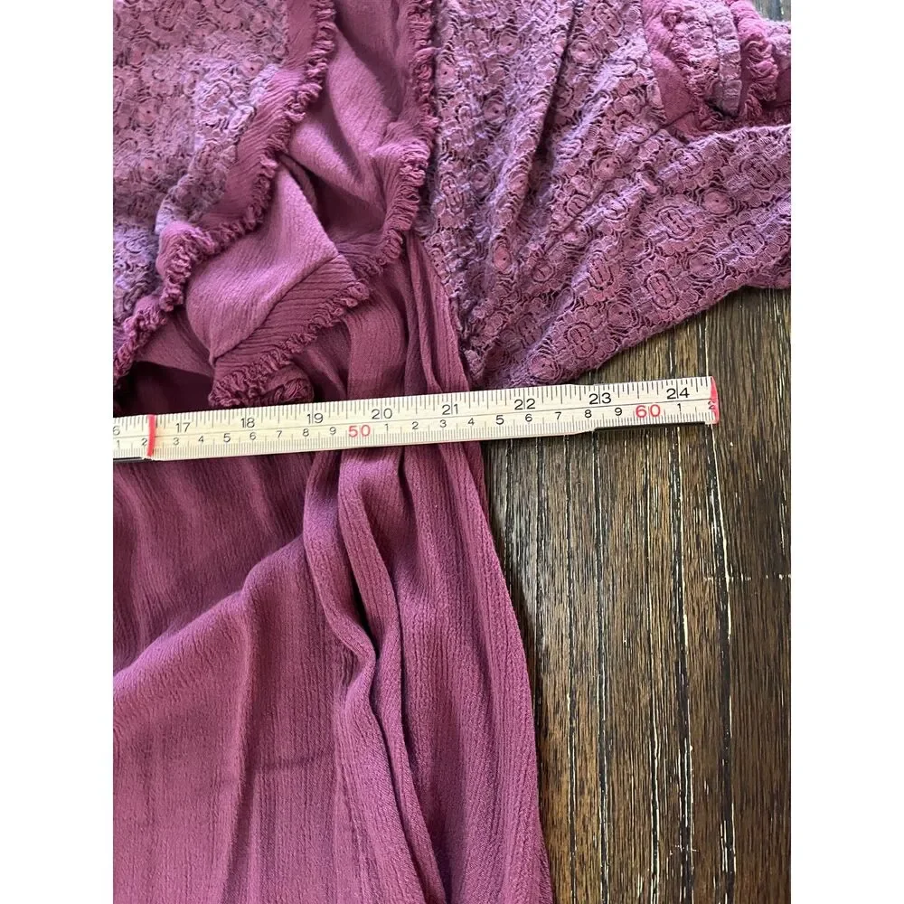 Free People Rush For Ruffles Romper Burgundy Boho Ruffle Lace Size M